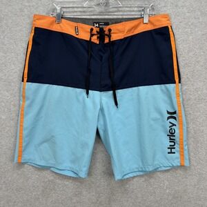 Hurley Phantom Board Shorts Men 34 Blue Orange Colorblock Beach Surf Swim Trunks